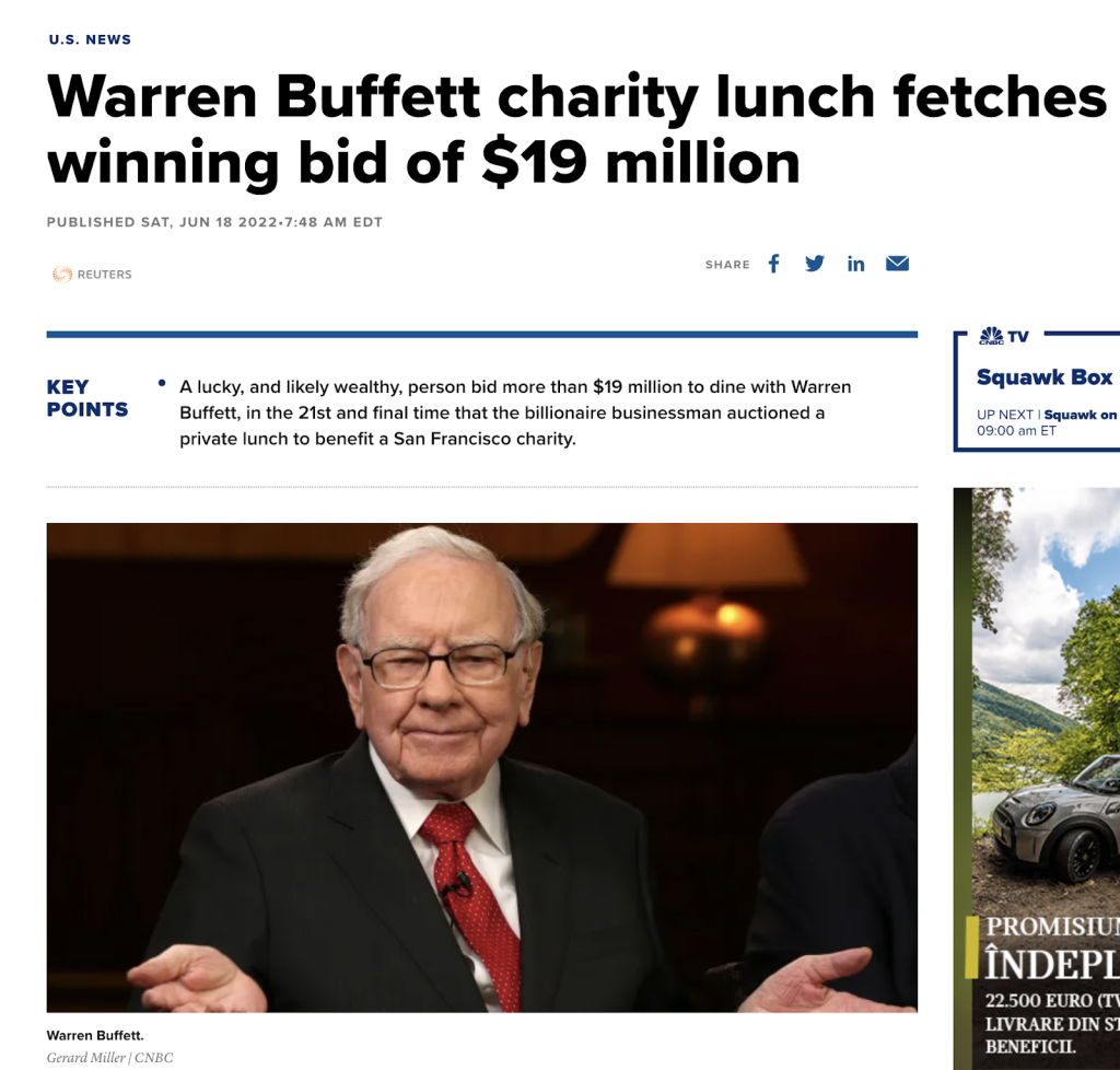A lunch with Warren Buffett is an expensive flex these days