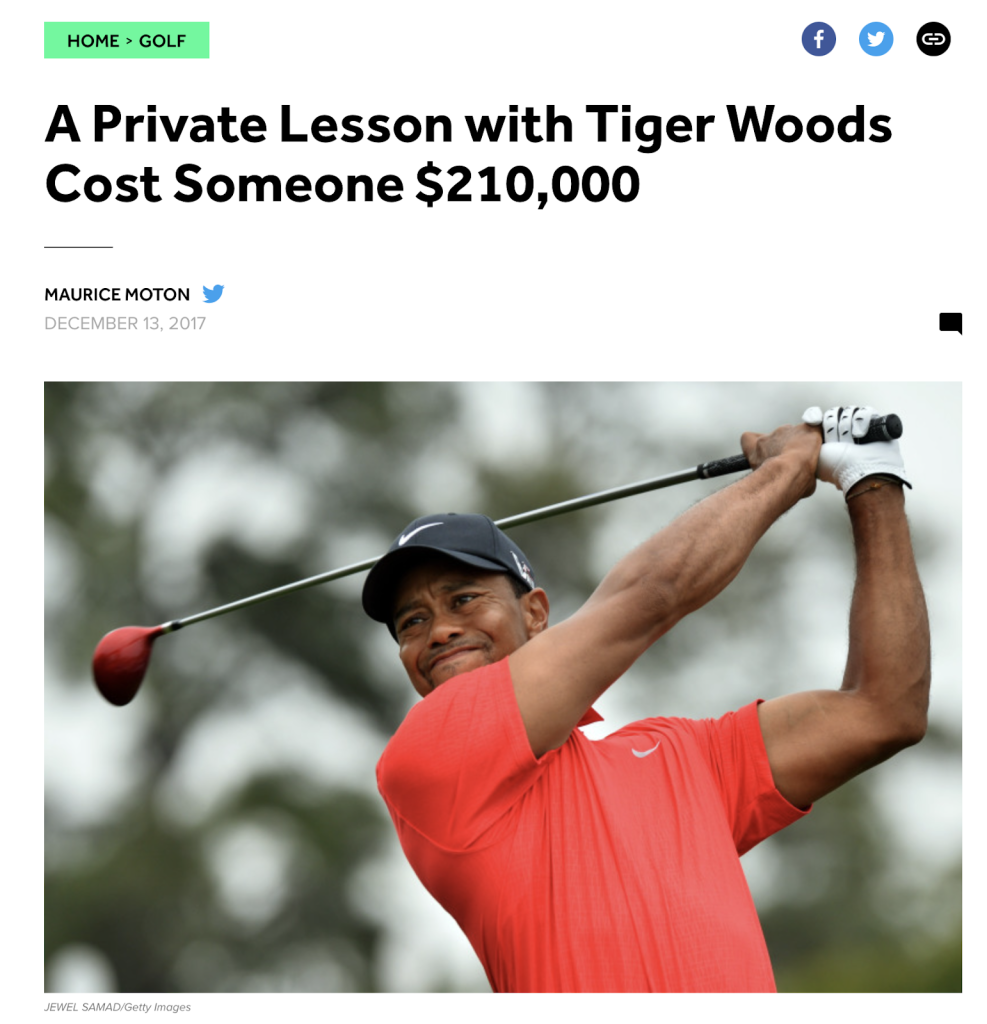 Taking $210,000 golfing lessons with Tiger Woods is definitely a rich people flex